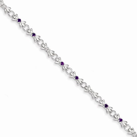 Sterling Silver Amethyst & Diamond Bracelet