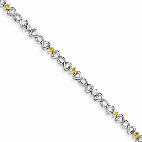 Sterling Silver Citrine & Diamond Bracelet