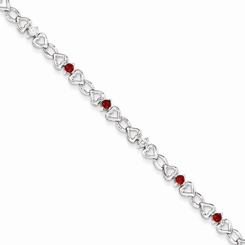 Sterling Silver Garnet & Diamond Bracelet