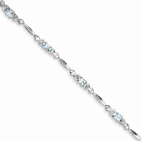 Sterling Silver Aquamarine and Diamond Bracelet