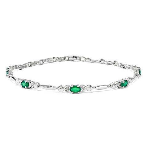 Sterling Silver Emerald and Diamond Bracelet