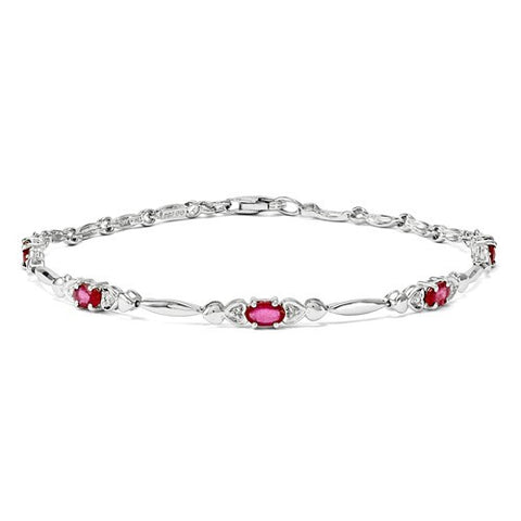 Sterling Silver African Ruby and Diamond Bracelet