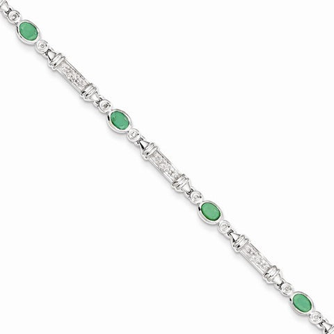 Sterling Silver Emerald and Diamond Bracelet