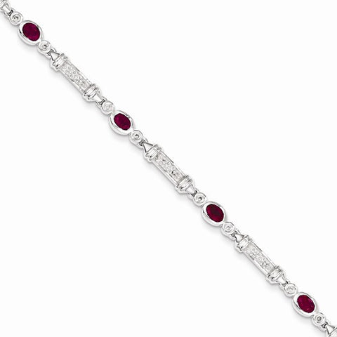 Sterling Silver African Ruby and Diamond Bracelet