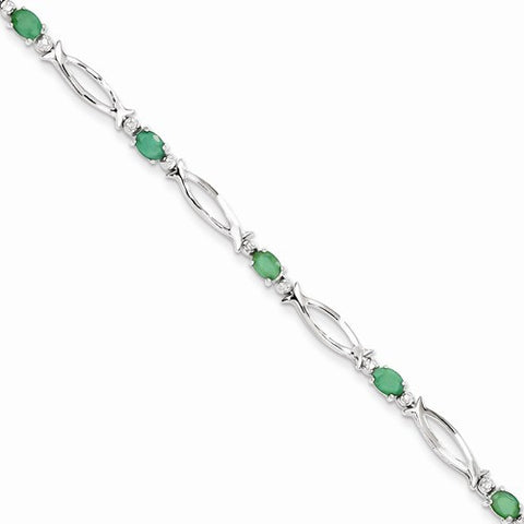 Sterling Silver Emerald and Diamond Bracelet