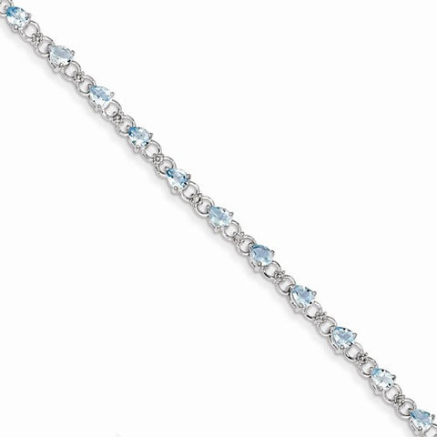 Sterling Silver Aquamarine and Diamond Bracelet