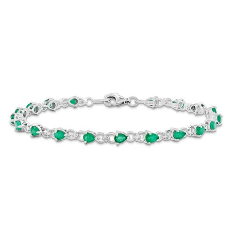 Sterling Silver Emerald and Diamond Bracelet