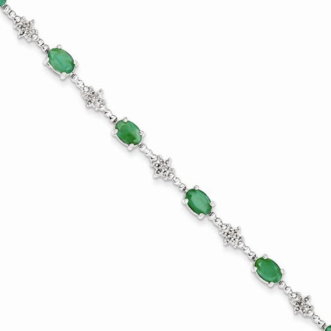 Sterling Silver Emerald and Diamond Bracelet