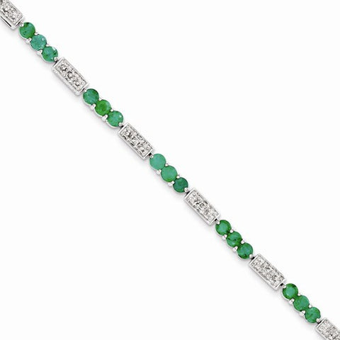 Sterling Silver Emerald and Diamond Bracelet