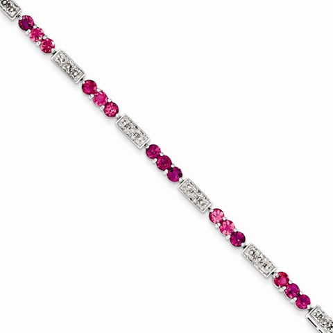 Sterling Silver Pink Tourmaline and Diamond Bracelet