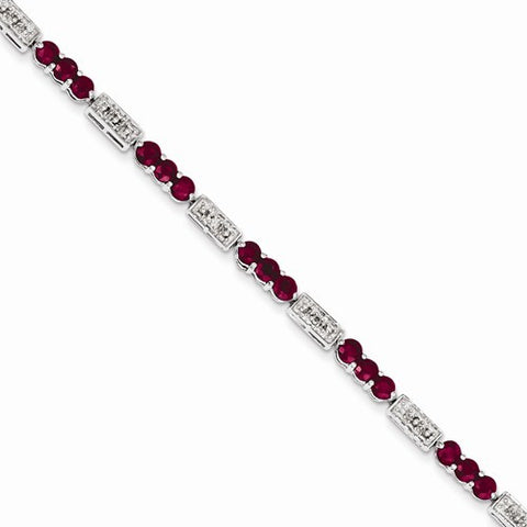 Sterling Silver African Ruby and Diamond Bracelet