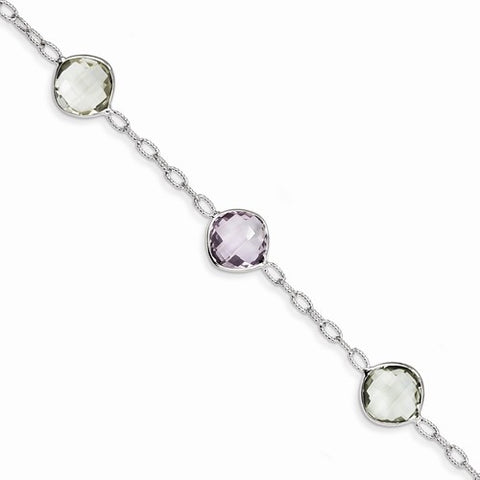 Sterling Silver Amethyst & Green Quartz Bracelet