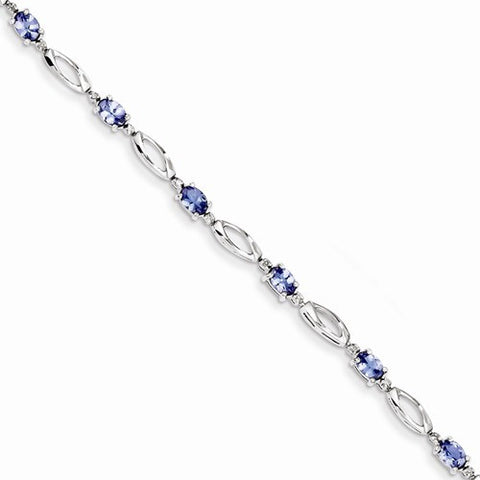 Sterling Silver Rhodium Plated Diamond and Tanzanite Bracelet