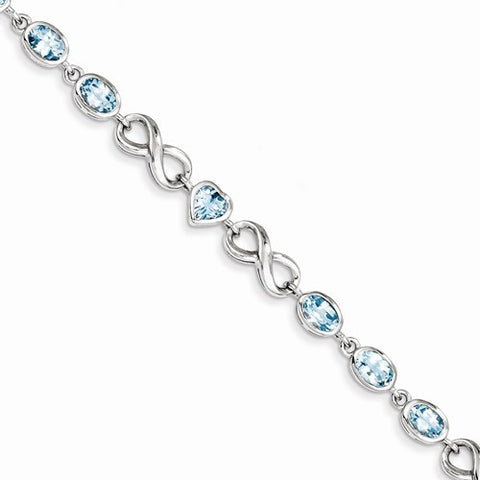 Sterling Silver Oval Heart Blue Topaz Bracelet