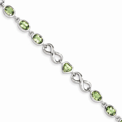 Sterling Silver Oval Heart Peridot Bracelet