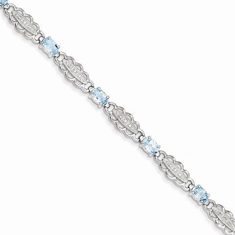 Sterling Silver Aquamarine & Diamond Bracelet