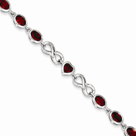 Sterling Silver Oval Heart Garnet Bracelet