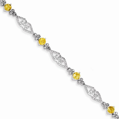 Sterling Silver Diamond Citrine Bracelet