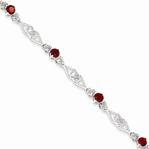 Sterling Silver Diamond & Garnet Bracelet