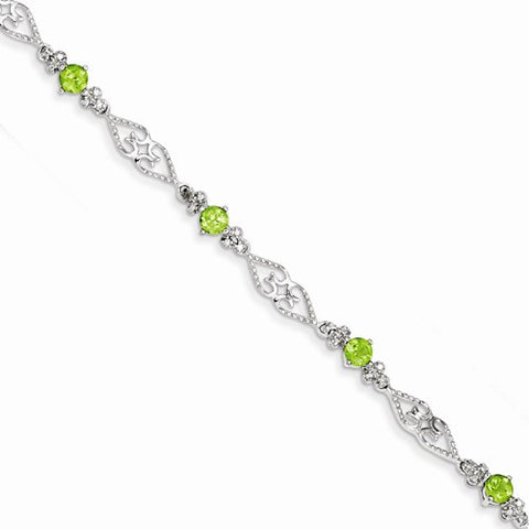 Sterling Silver Diamond Peridot Bracelet