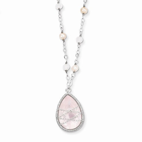 Sterling Silver Rose Quartz & Freshwater Pearl Necklace