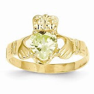 14k Yellow Gold August Birthstone Claddagh Ring