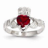 14k White Gold January Birthstone Claddagh Ring