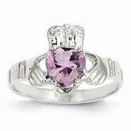 14k White Gold June Birthstone Claddagh Ring