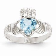 14k White Gold December Birthstone Claddagh Ring