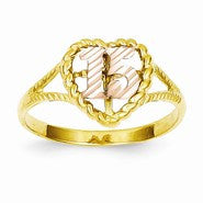 14k Yellow Gold Two-tone Diamond-cut Heart 15 Filigree Ring