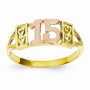 14k Yellow Gold Two-tone Diamond-cut Heart Block 15 Ring