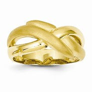 14k Yellow Gold Polished & Satin Swirl Cross-over Dome Ring