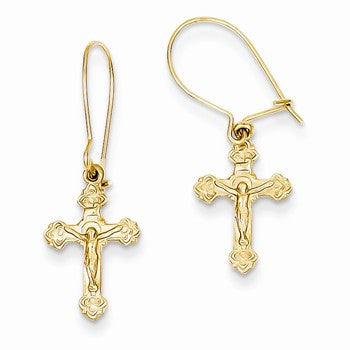 14k Yellow Gold Polished Crucifix Earrings