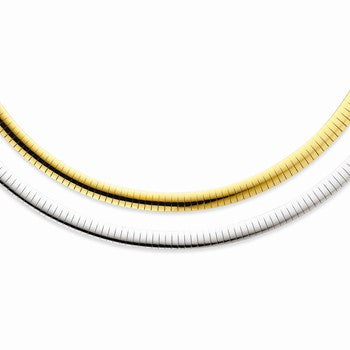 Sterling Silver & Gold Reversible Adjustable Ustable Omega, 16 inch w/2 inch extension