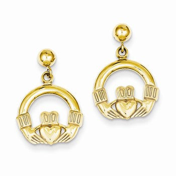 14k Yellow Gold Dangling Claddagh Post Earrings