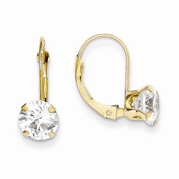 14k Yellow Gold CZ Leverback Earrings