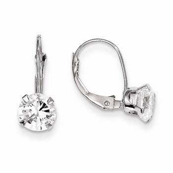 14k White Gold CZ Leverback Earrings