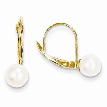 14k Yellow Gold Cultured Pearl Leverback Earrings