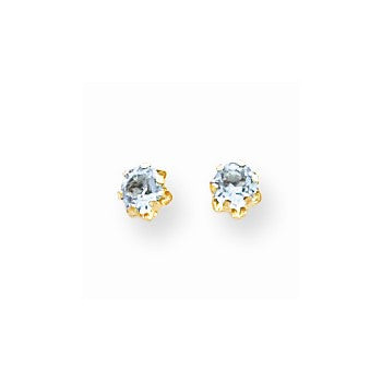 14k Yellow Gold 4mm Synthetic Aquamarine (Mar) Screwback Earrings