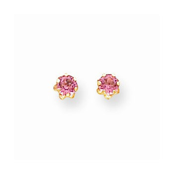 14k Yellow Gold 4mm Synthetic Pink Tourmaline (Oct) Screwback Earrings