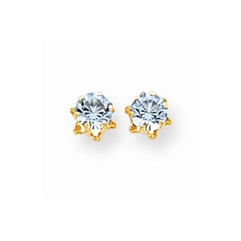 14k Yellow Gold 5mm Synthetic Aquamarine (Mar) Earrings