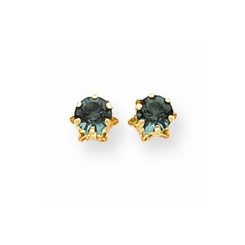 14k Yellow Gold 5mm Synthetic Emerald (May) Earrings