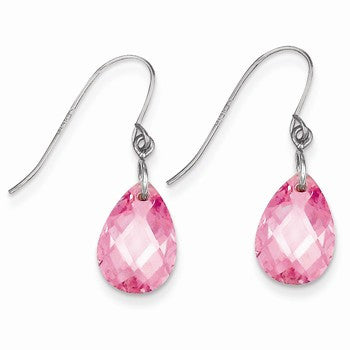 14k White Gold Pink CZ Pear Shaped Dangle Earrings