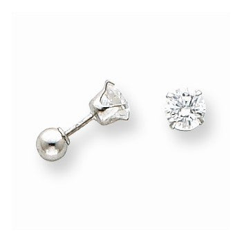 14k White Gold 5mm CZ & 4mm Ball Reversible Earrings