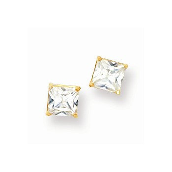 14k Yellow Gold 5mm Square CZ Post Earrings