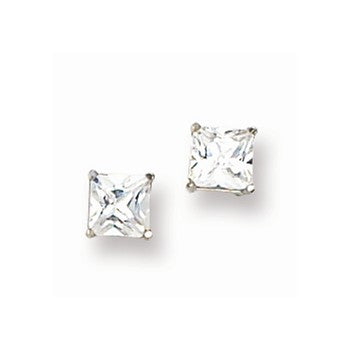 14k White Gold 5mm Square CZ Post Earrings