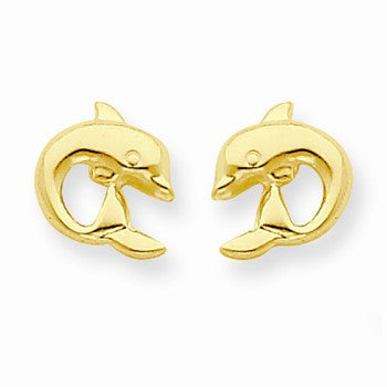 14k Yellow Gold Dolphin Post Earrings