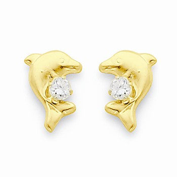 14k Yellow Gold Dolphin w/CZ Post Earrings