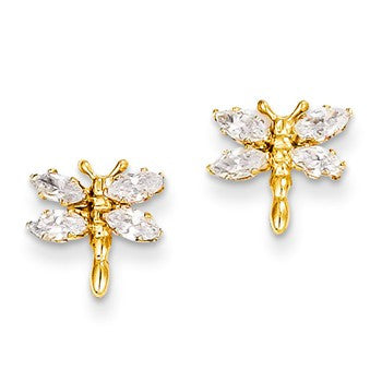 14k Yellow Gold Dragonfly w/CZ Post Earrings