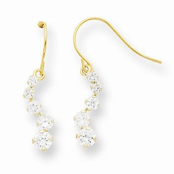 14k Yellow Gold CZ Dangle Earrings